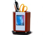 木制七彩時鐘筆筒